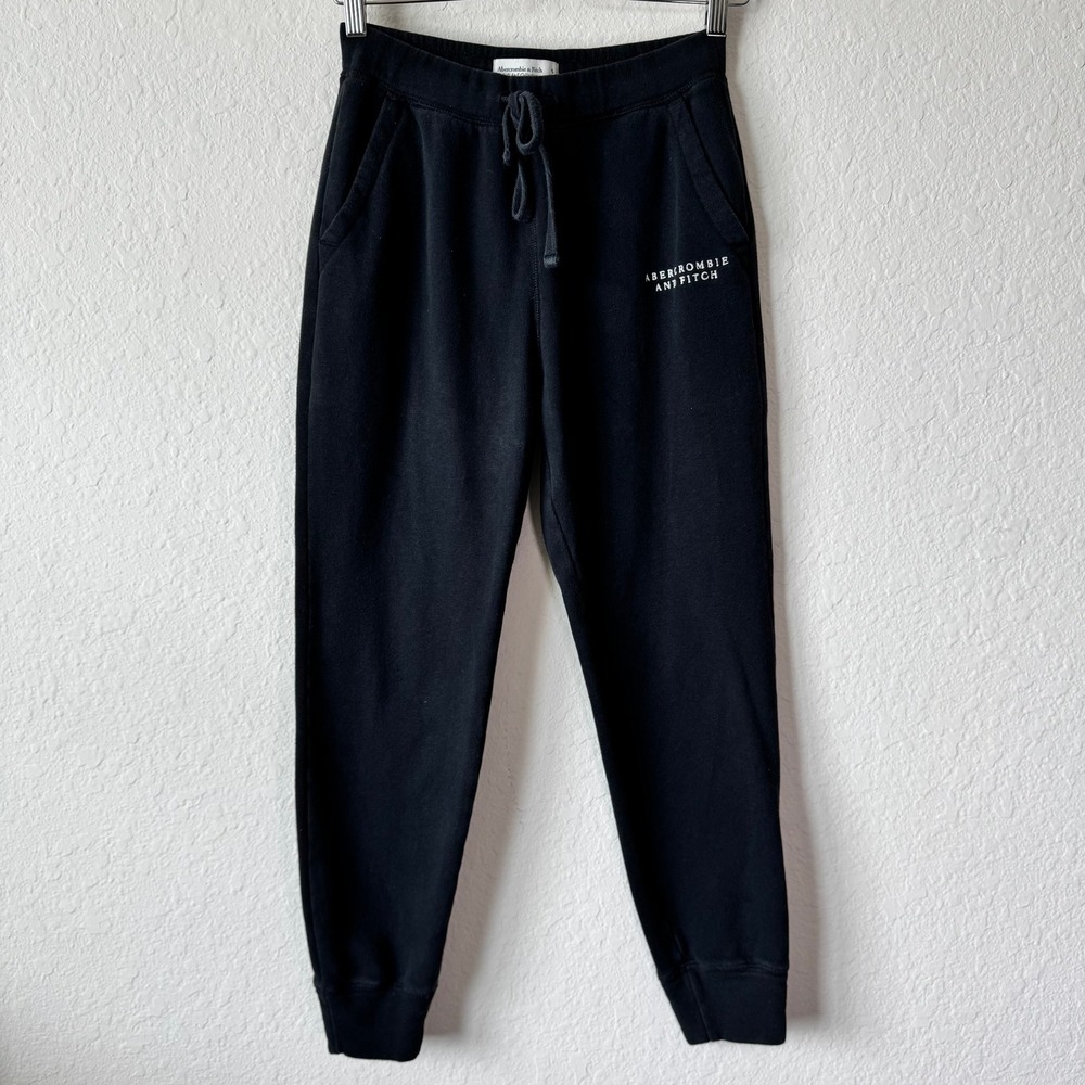 Abercrombie & Fitch Mens Black Soft A&F Collection Logo Jogger Sweatpants Small